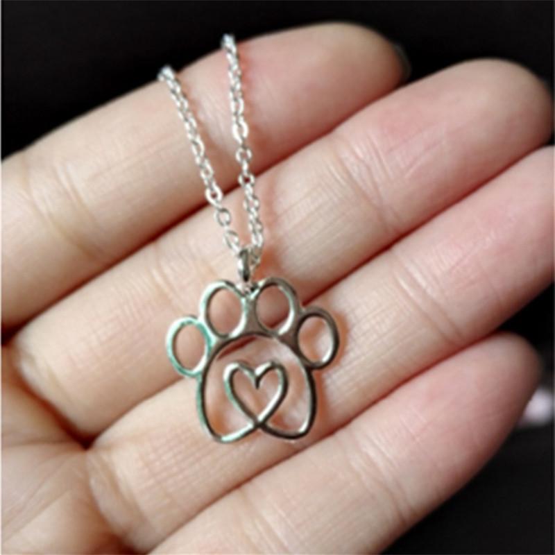 Popular Jewelry Pet Paw Dog Paw Animal Footprint Heart Pendant Necklace Clavicle Chain