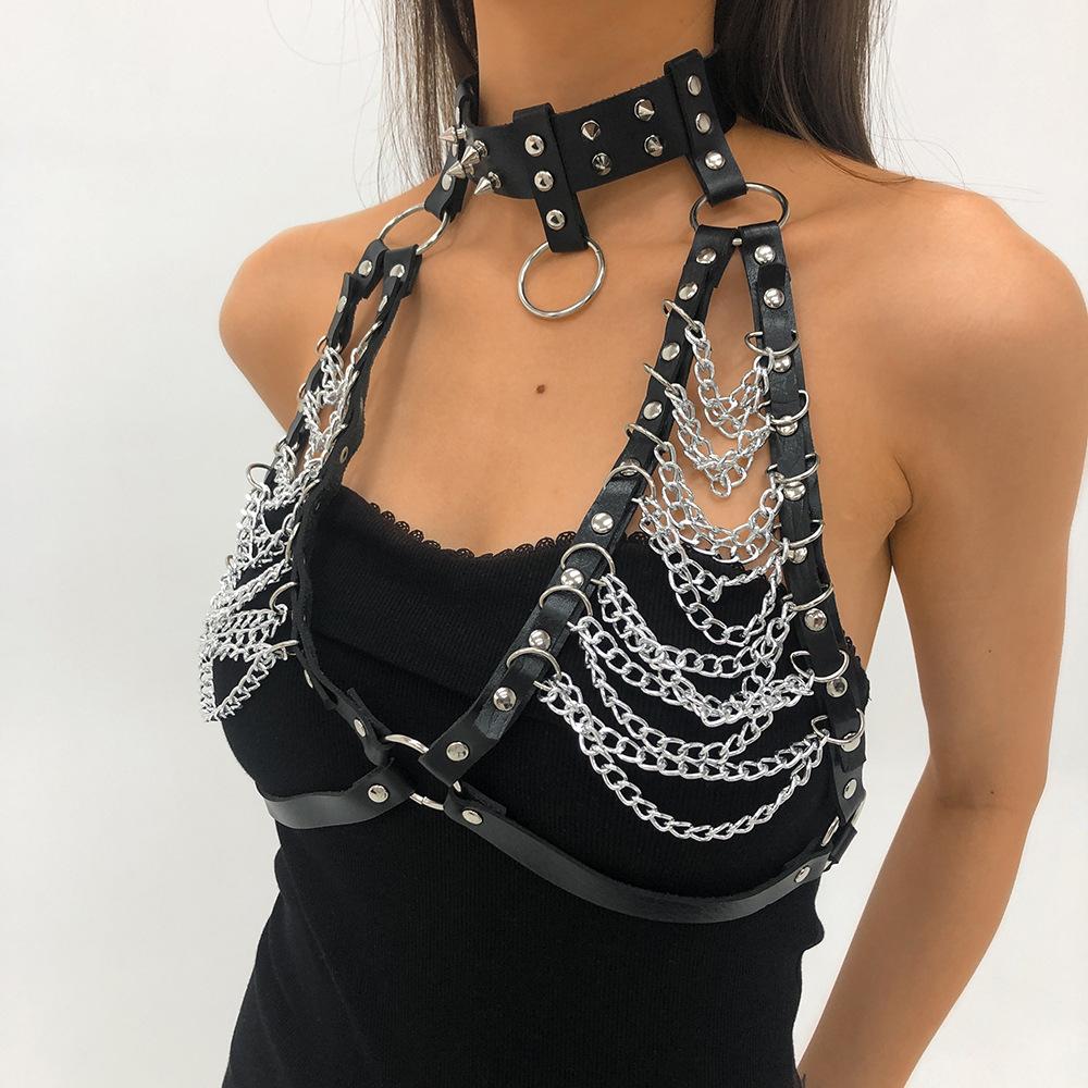 C27 jewelry sexy personality rivet chain bikini chest ornament Harajuku exaggerated body chain