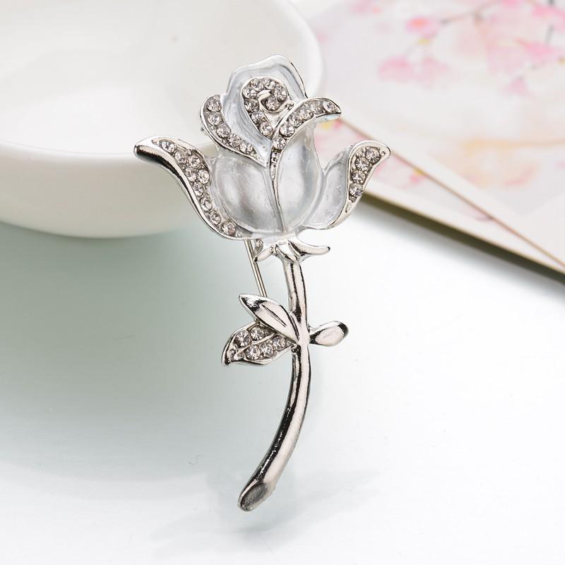 Rose Crystal Brooch Temperament Ladies Coat Jewelry Wedding Bridal Corsage