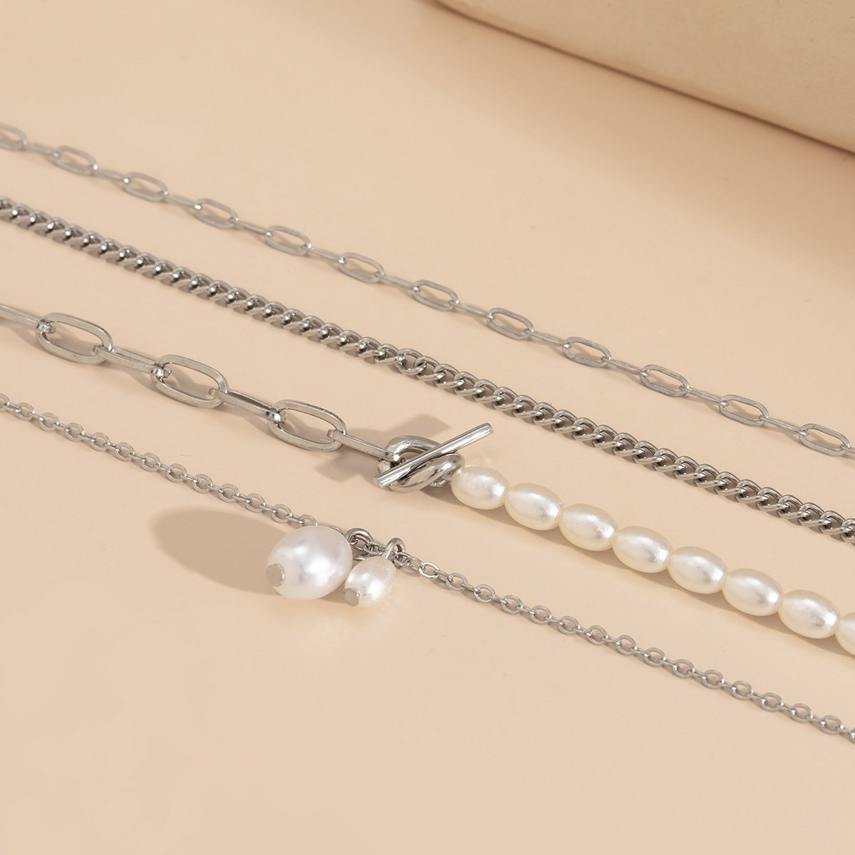 Jewelry niche imitation pearl chain anklet set women's beaded asymmetrical OT buckle hollow foot decoration