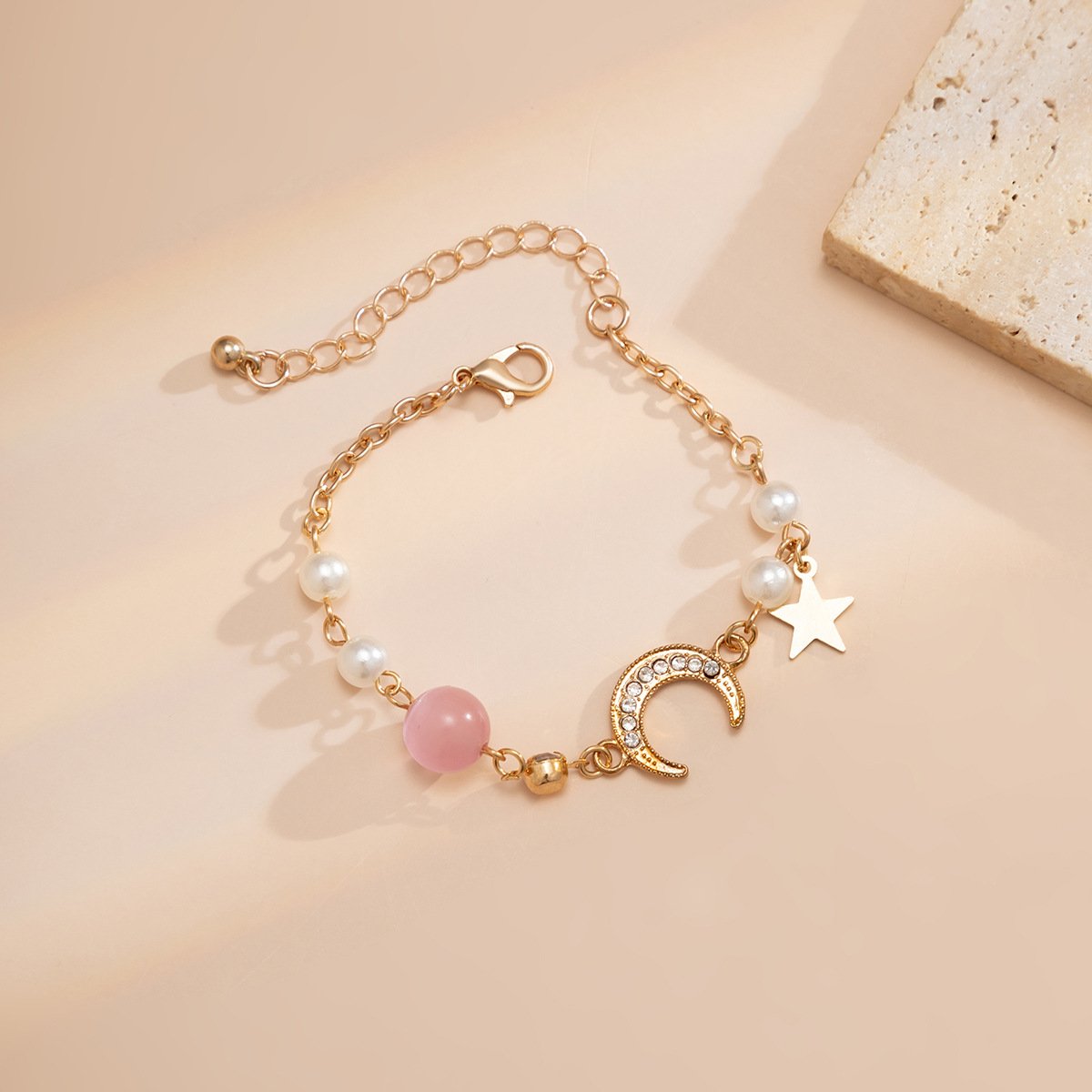 Jewelry niche simple color cat's eye bracelet cross chain imitation pearl wild star and moon bracelet