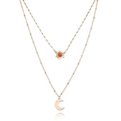 Jewelry Jewelry Sunflower Crescent Pendant Necklace Ladies Temperament Fashion Double Bead Necklace