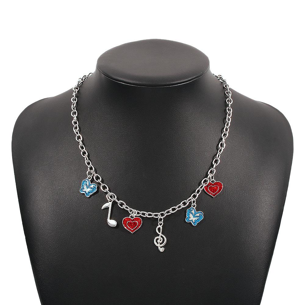 N974 Jewelry Metal Texture Heart Butterfly Necklace Temperament Fashion Creative Oil Drip Necklace Women
