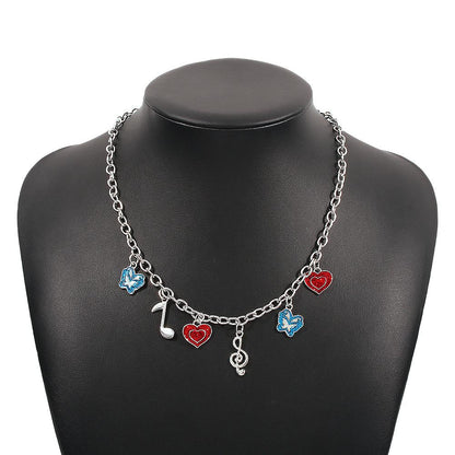 N974 Jewelry Metal Texture Heart Butterfly Necklace Temperament Fashion Creative Oil Drip Necklace Women