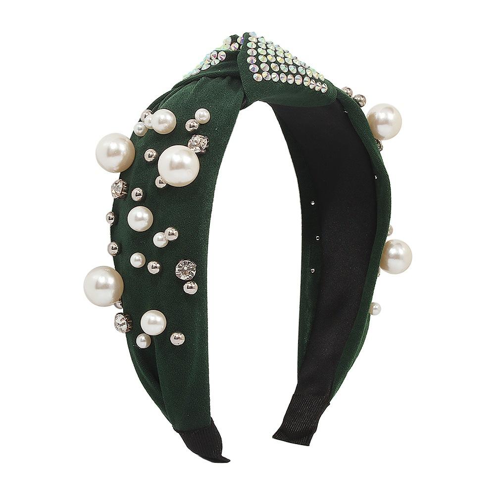 F396 Retro Temperament Hair Accessories Fashion Cross Knotted Imitation Pearl Headband Diamond Anti-slip Headband
