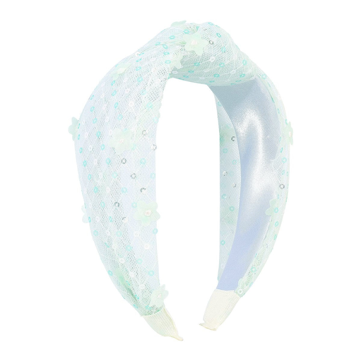 F418 Internet celebrity fashion hair hoop women's net gauze sequins knotted head hoop Mori girl age-reducing flower hair accessories