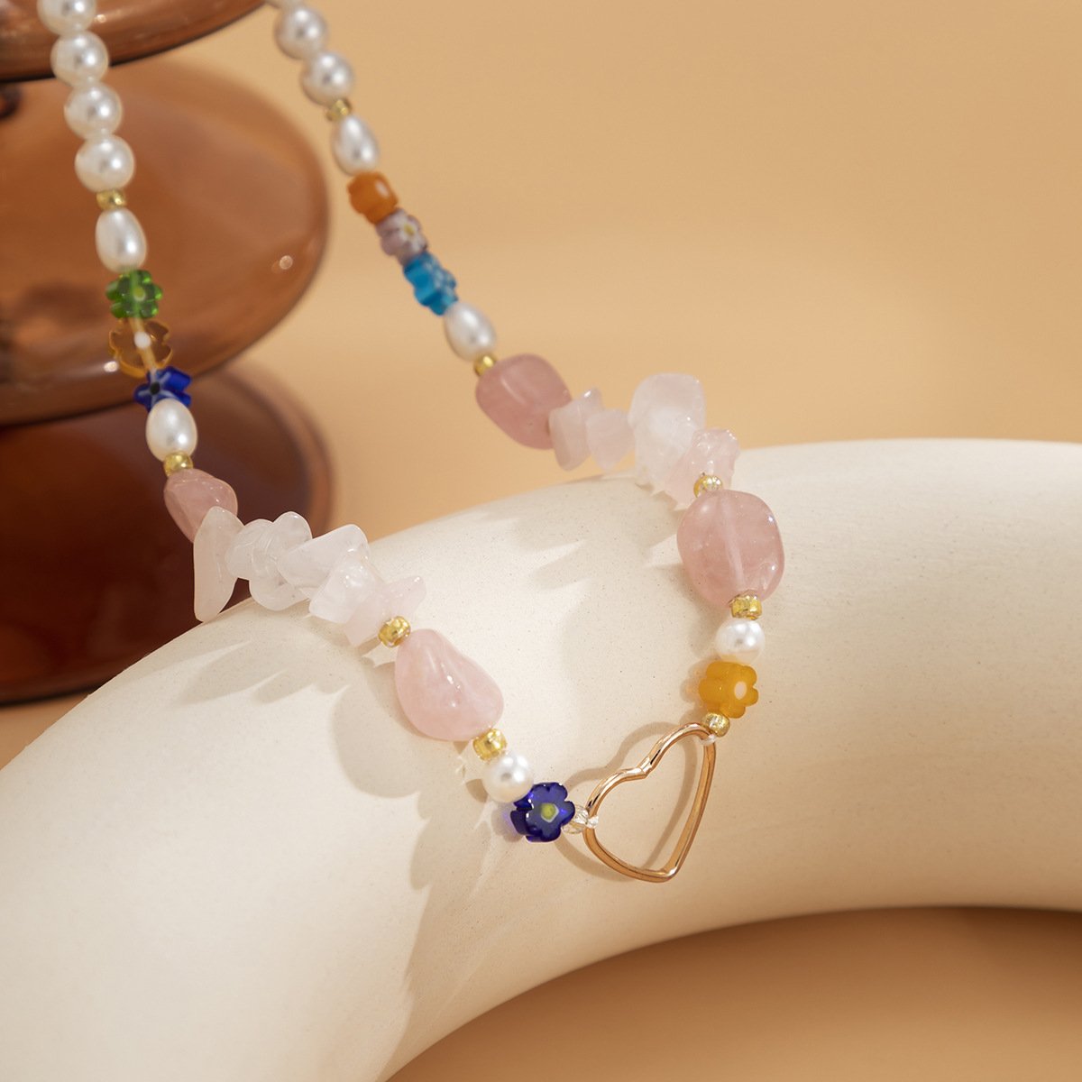 Jewelry Retro Stitching Flower Necklace Temperament Single-layer Mix and Match Multiple Heart-shaped Gravel Necklace Female