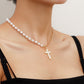 Jewelry simple stitching chain imitation mother-of-pearl cross pendant necklace female cold necklace