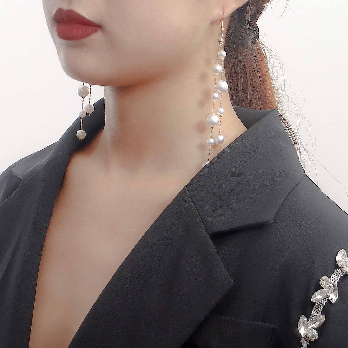 Jewelry ins tassel imitation pearl pendant earrings earrings female handmade geometric metal temperament earrings