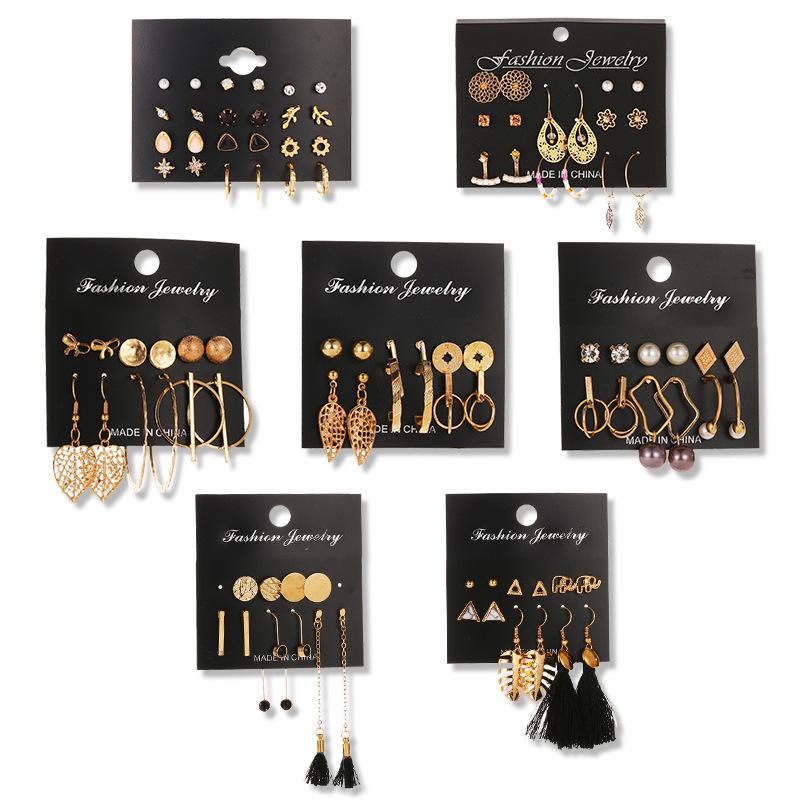 Earrings Fashion Set Tassel Earrings Bohemian Leaf Geometric 6 Pairs Stud Earrings