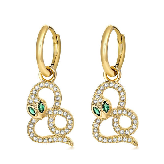 Personalized snake earrings fashion exaggerated copper micro-inlaid zircon eyes snake earrings jewelry women