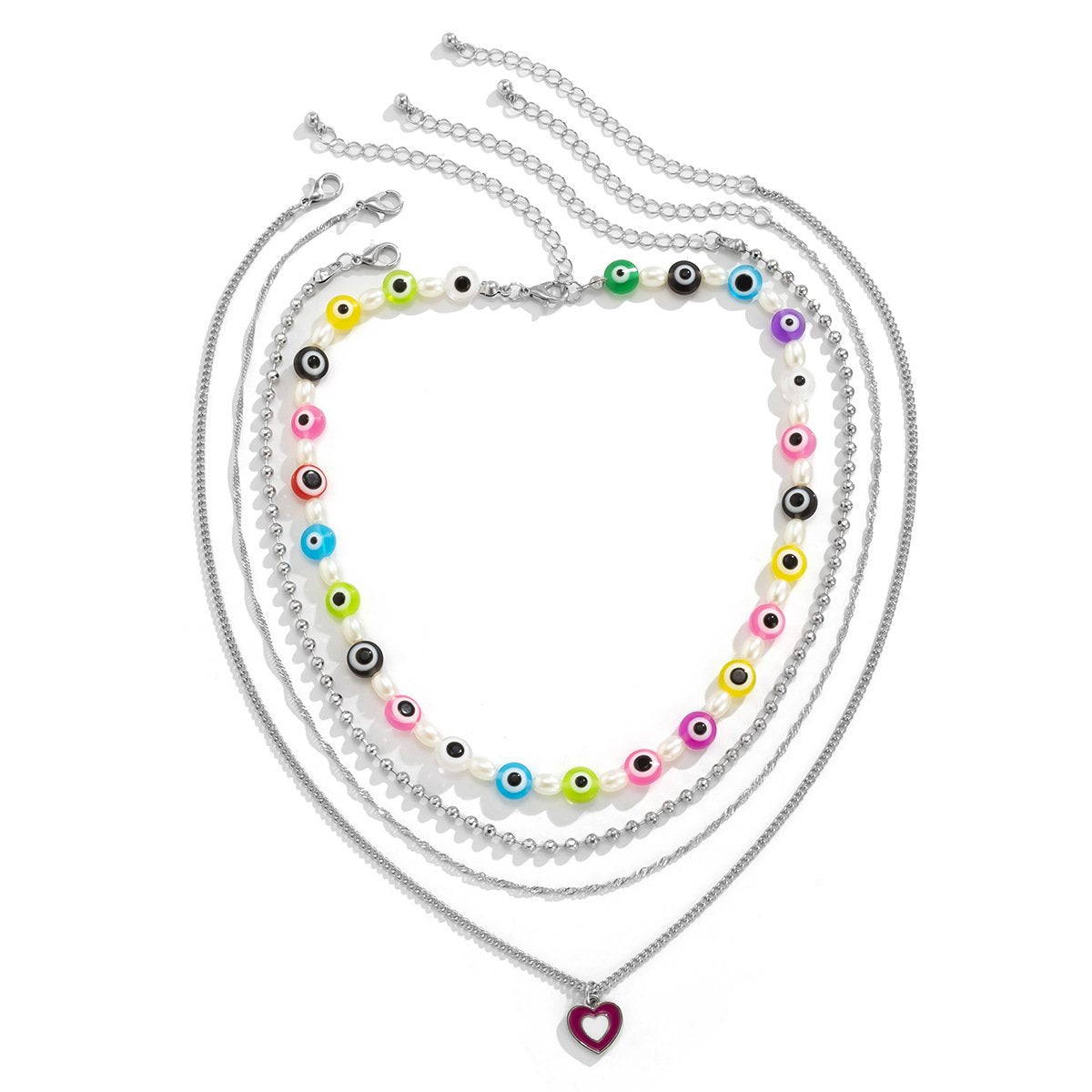 Jewelry Creative Random Color Eyes Multilayer Necklace Stacked Bead Chain Peach Heart Necklace Female