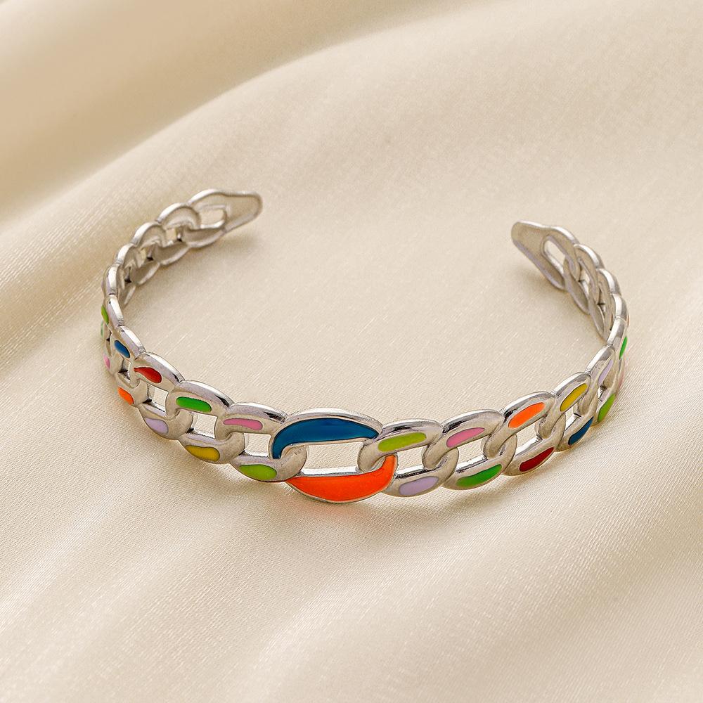 Twist Braided Geometric Creative Ladies Stainless Steel Opening Design Colorful Chain Painting Oil Bracelet