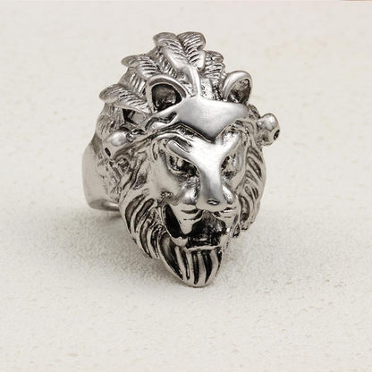 Retro men's personalized hip-hop lion head ring creative exaggerated animal ring ring jewelry