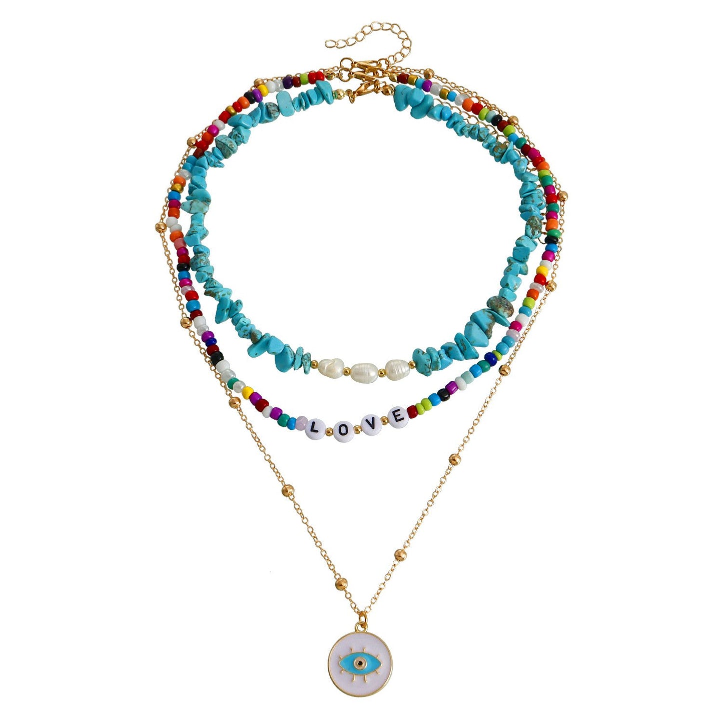 Jewelry multi-layer color rice beads turquoise devil's eye pendant necklace fashion cold necklace