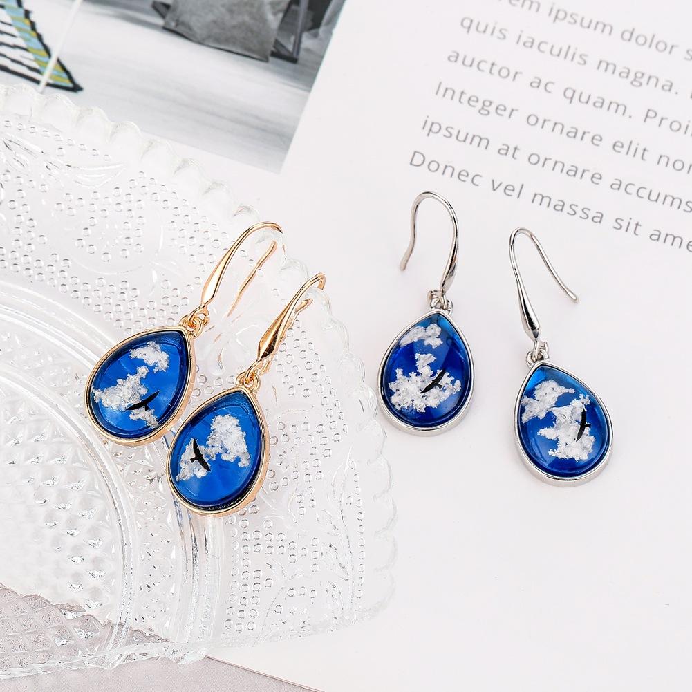 Fashion Ear Jewelry ETSY Blue Sky White Cloud Eagle Earrings Drop Shaped Earrings