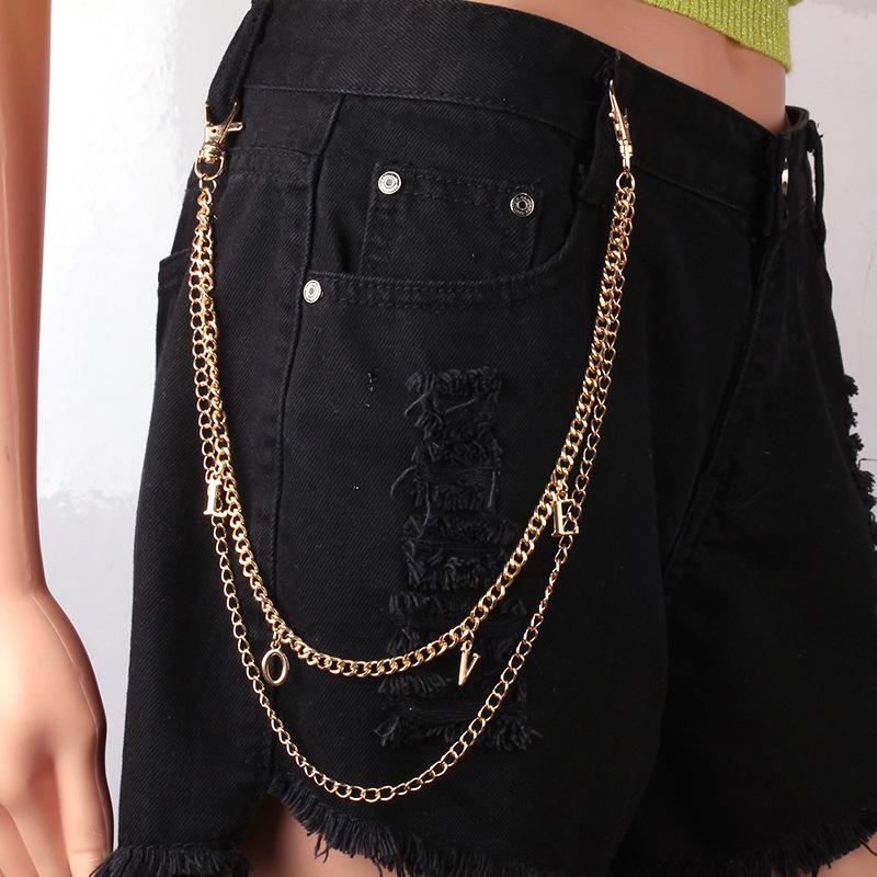 Trend letter pants chain punk waist chain metal double chain belt hanging chain all-match denim with pants chain