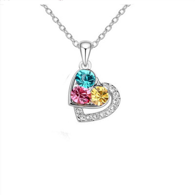 Fashion Women's Earrings Necklace Set Colorful Diamond Heart Shape Female Pendant Necklace Earrings Jewelry