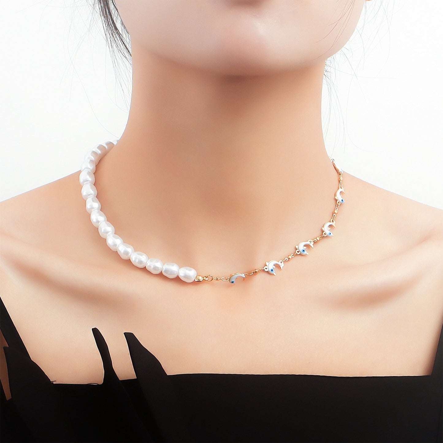 Jewelry Creative Stitching Beaded Necklace Mini Little Dolphin Necklace Fairy Beach Choker
