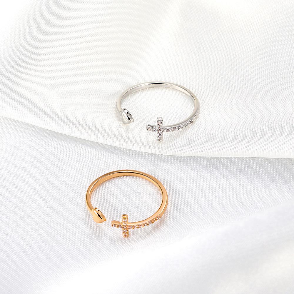 Creative Diamond Open Cross Ring Simple Love Index Finger Ring Valentine's Day Gift