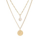 INS jewelry temperament simple freshwater pearl retro metal coin pendant fashion double layer necklace