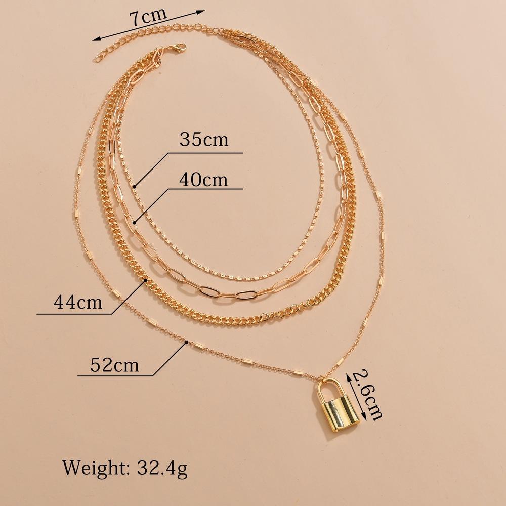 Multilayer Necklace Female Creative Retro Simple Alloy Lock Pendant Thick Chain Necklace Jewelry