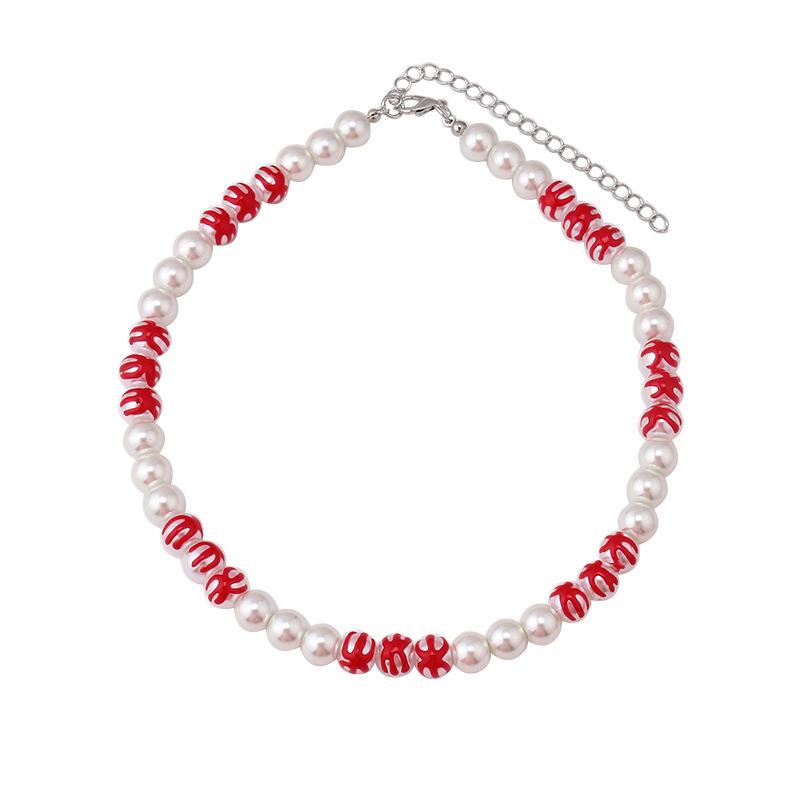 Creative Light Luxury Drip Oil Red Flame Pearl Necklace Advanced Sense Niche Design Clavicle Chain Bracelet