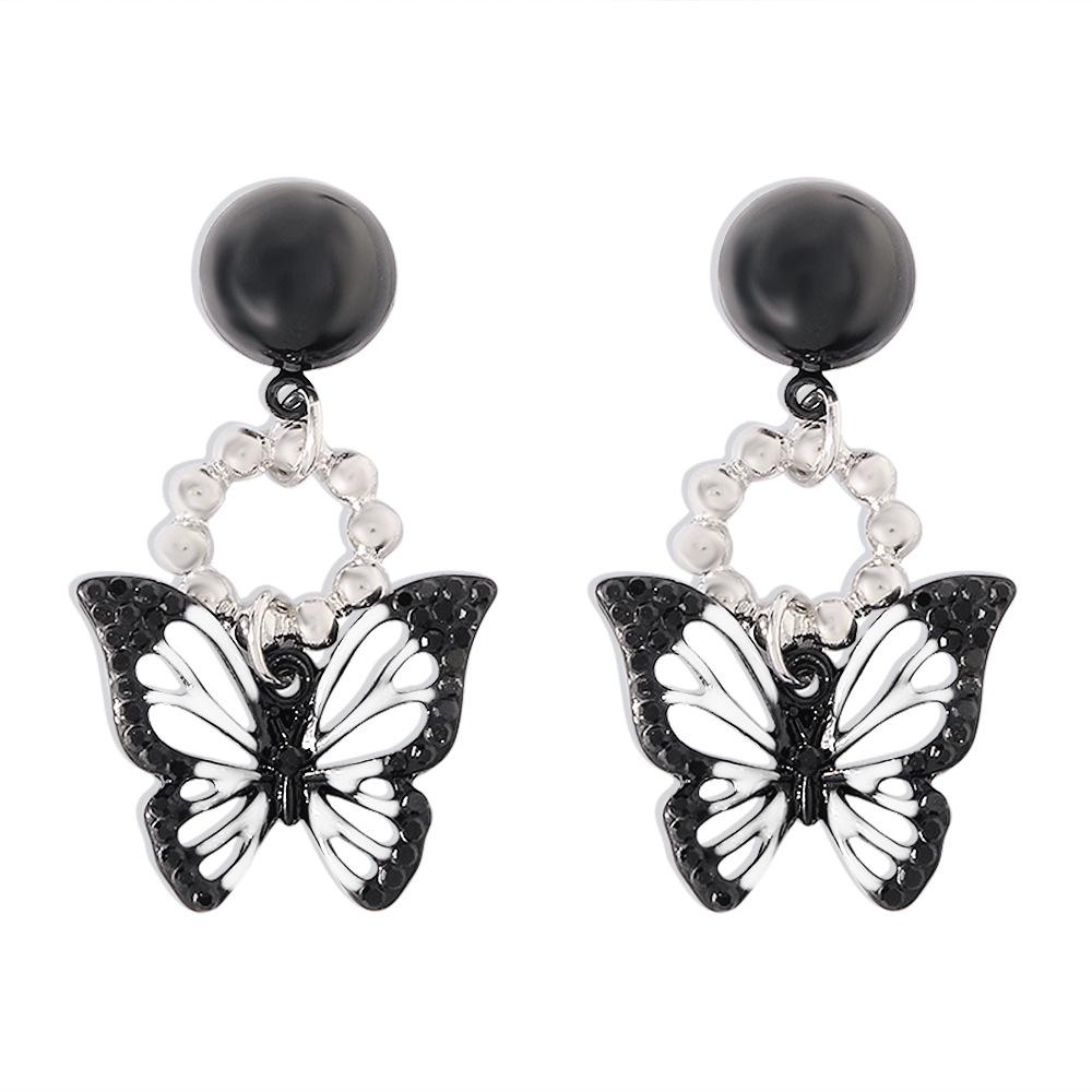 E124 Personality Trendy Earrings Sweet Cool Harajuku Dark Earrings Drip Oil Butterfly Niche Earrings