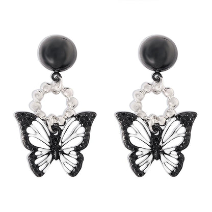 E124 Personality Trendy Earrings Sweet Cool Harajuku Dark Earrings Drip Oil Butterfly Niche Earrings