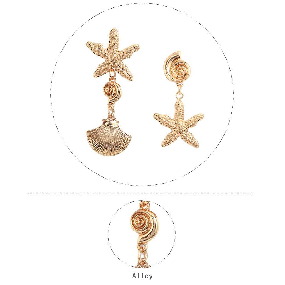 2E5581 Magnesium Ocean Series Starfish Shell Alloy All-Match Trendy Earrings