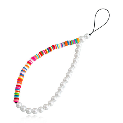 Jewelry Bohemia Stitching Colored Soft Pottery Imitation Pearl Phone Chain Handwoven Ornaments