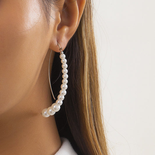 Jewelry Temperament Cold Water Drop Imitation Pearl Earrings Versatile Geometric Metal Earhook Earrings Women