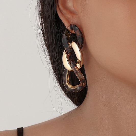 Trendy punk exaggerated leopard print acrylic chain long earrings temperament elegant personality twist earrings