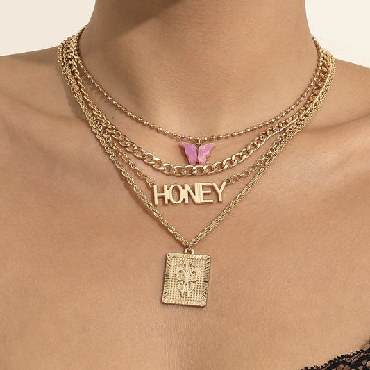 Jewelry Simple Letter Butterfly Pendant Necklace Female Hip Hop Personality Metal Tag Clavicle Necklace
