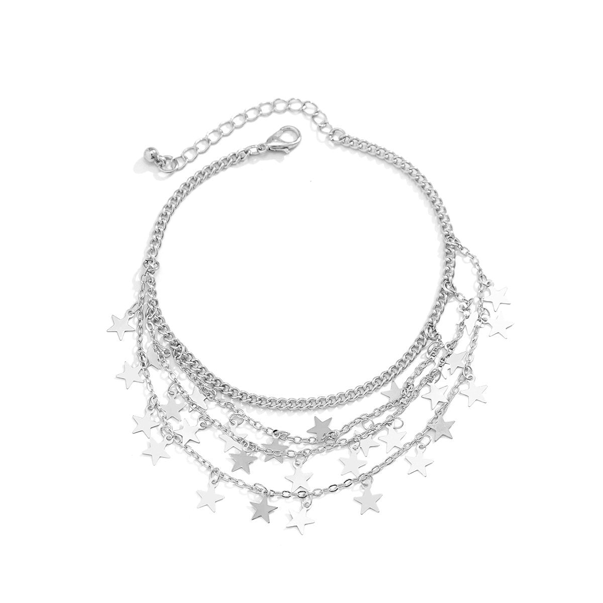 Jewelry personality multi-layer sequin star-shaped tassel anklet female sweet cool U-shaped metal chain anklet