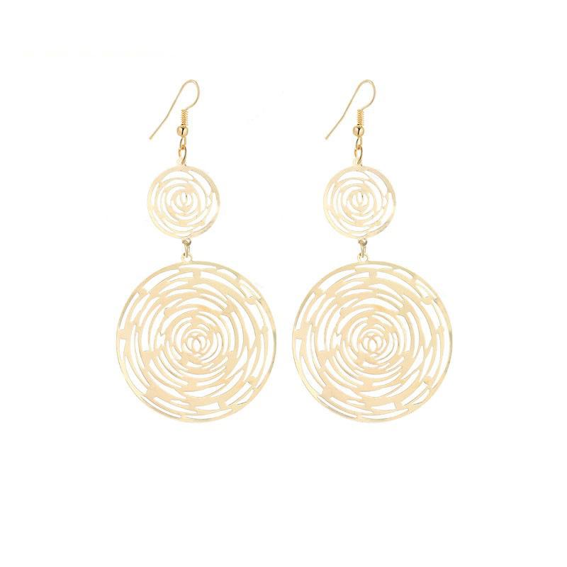 Retro exaggerated earrings size circle round hollow long earrings Indian gold earrings