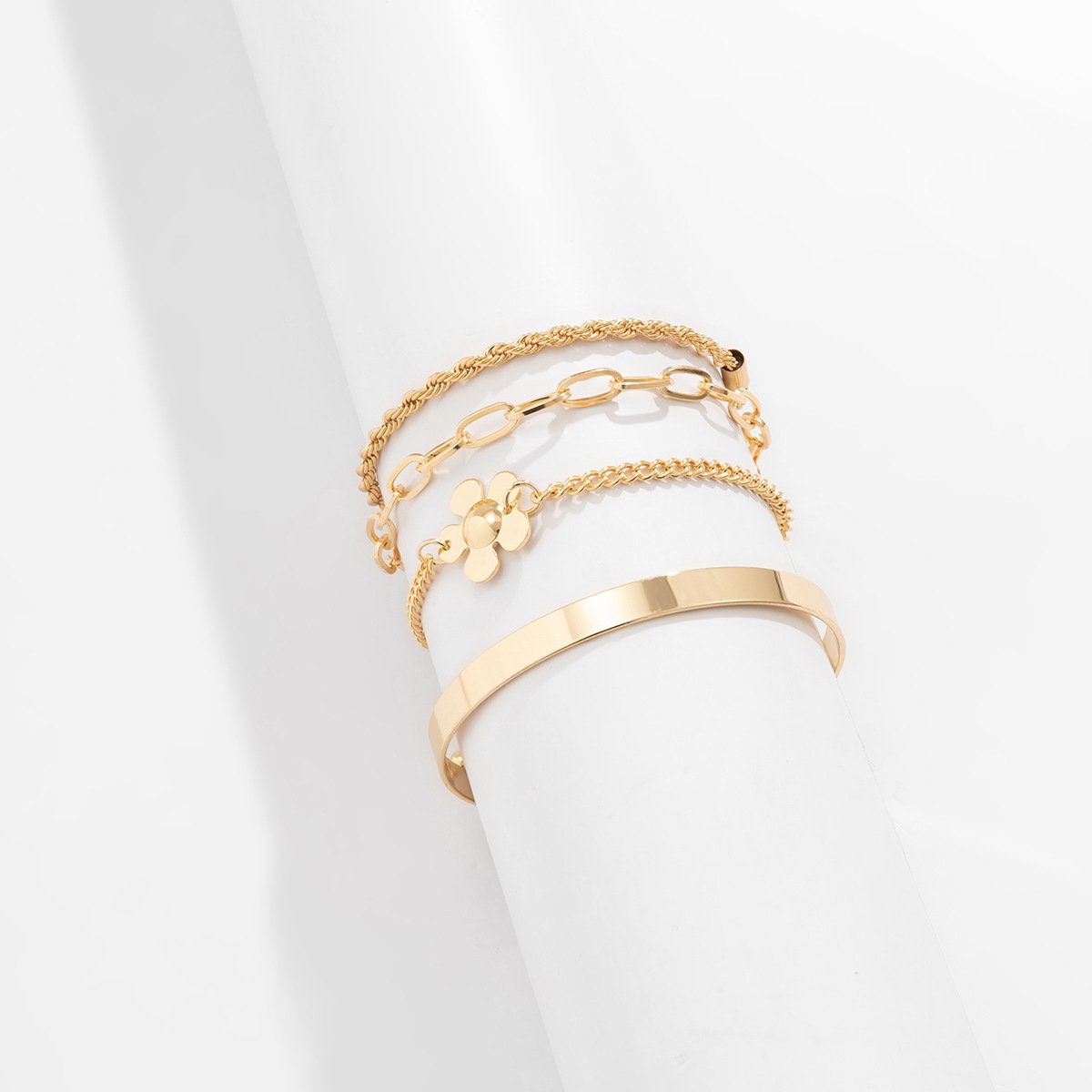 Simple Metal Flower Bracelet Set Hip Hop Niche Geometric Twist Chain Bracelet Bracelet