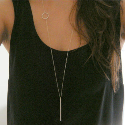 Jewelry Simple Fashion Double Necklace Metal Circle Long Pendant Necklace