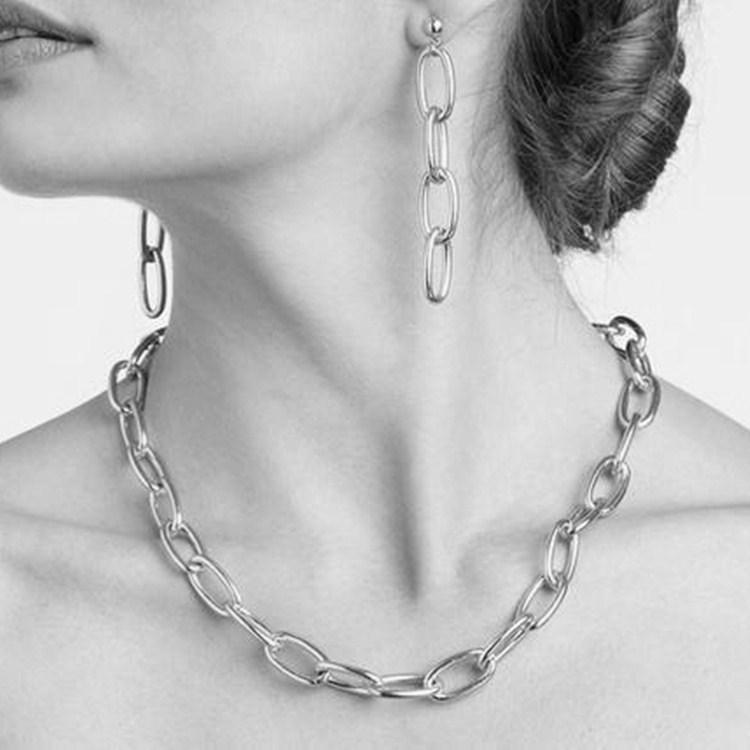 Popular New Jewelry Fashion Single Layer Metal Punk Thick Chain Necklace Earrings Necklace Accessories Women