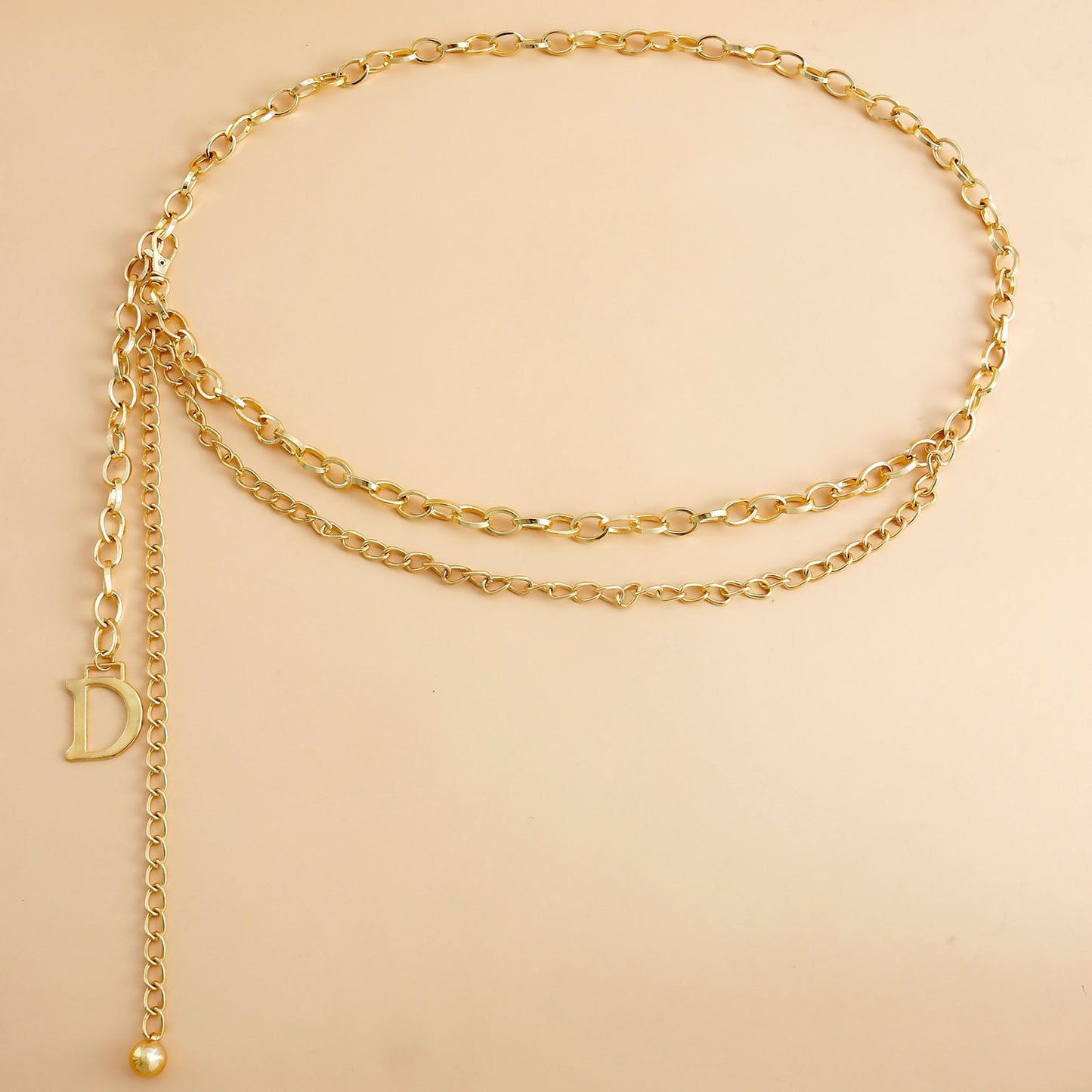 Jewelry double texture thick chain letter D pendant waist chain female ins dress body accessories