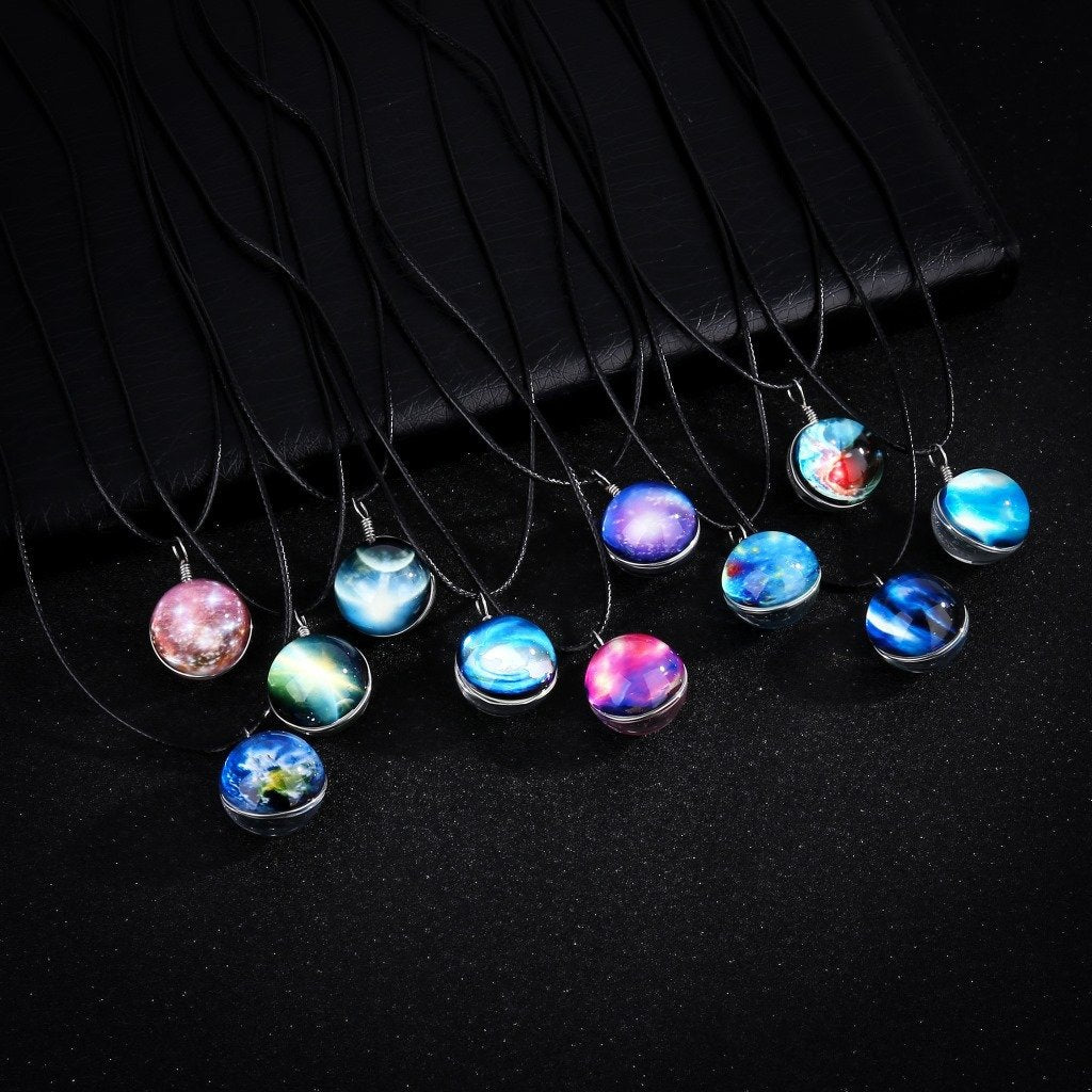 Harajuku Universe Fantasy Star Pendant Time Gem Handmade Glass Ball Luminous Necklace Jewelry