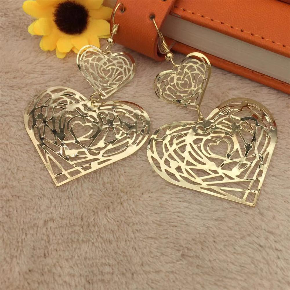 Retro exaggerated earrings size love heart double hollow girl heart earrings Indian earrings