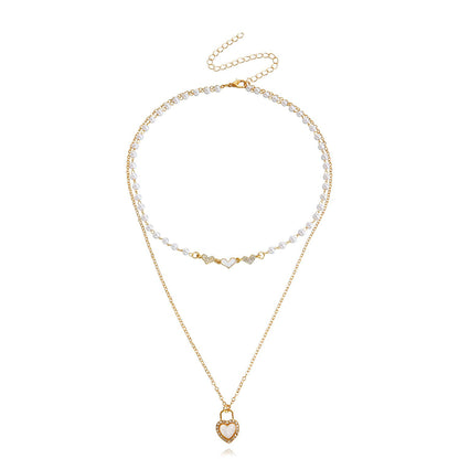 Jewelry Ladies Sweet Love Imitation Pearl Clavicle Chain Versatile Fashion Simple Personality Necklace