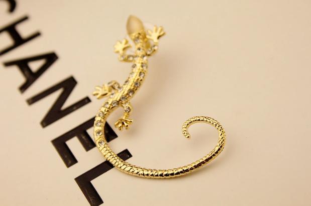 Popular Night Ear Clip Shiny Rhinestone Rose Gold Exaggerated Gecko Lizard Earring Popular Earrings