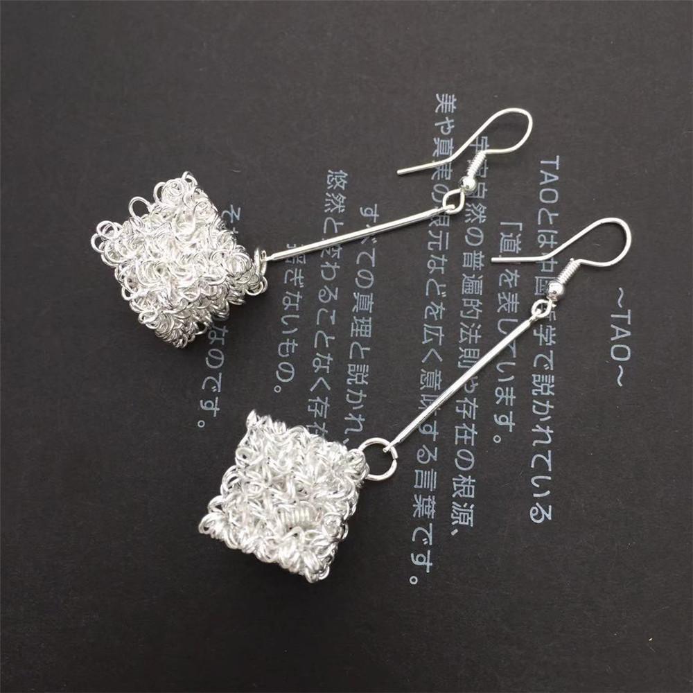 Wire Cube Sugar Cube Long Earrings OL Versatile Ladies Earrings Exaggerated Earrings