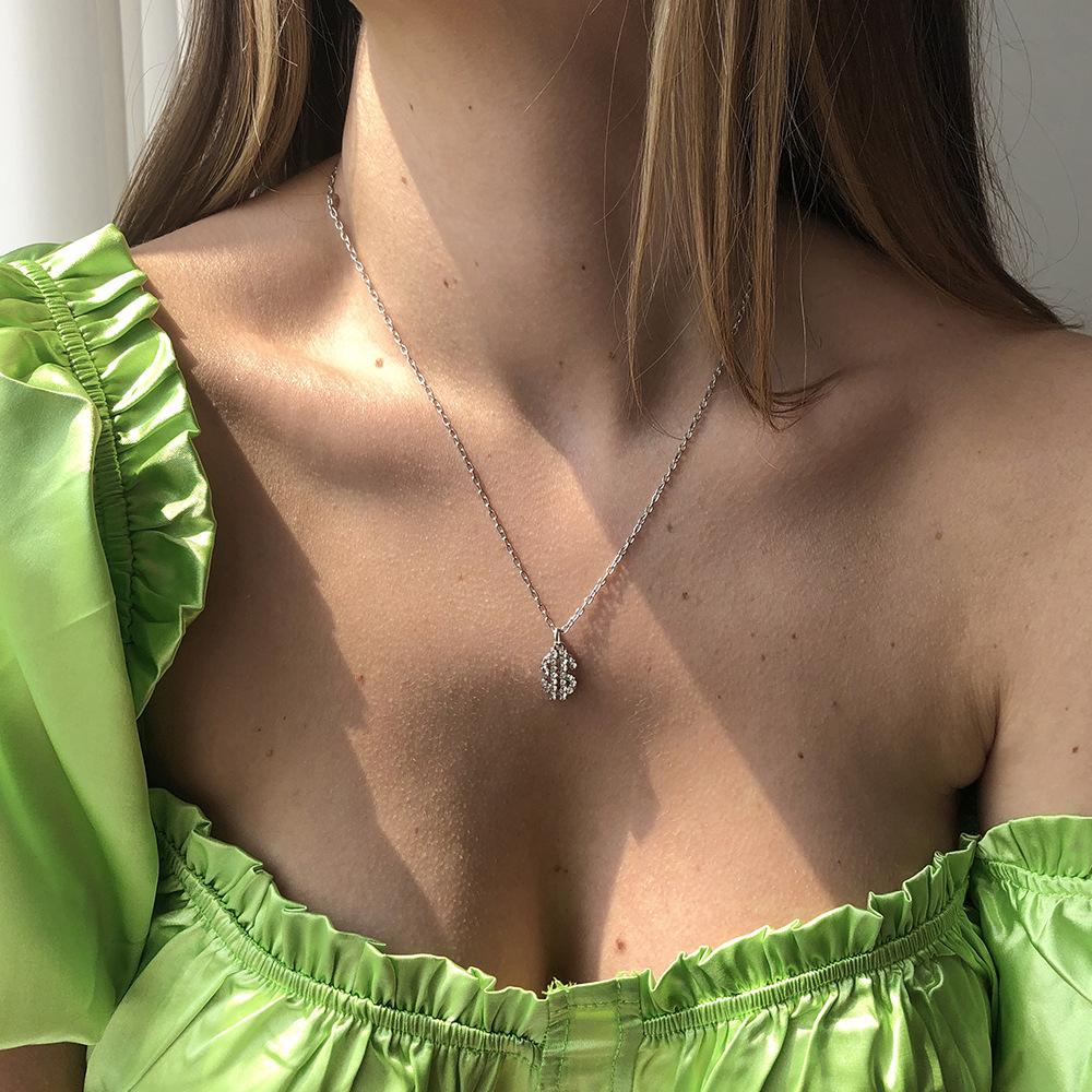 N7853 creative pendant dollar gold character diamond clavicle chain supply simple necklace