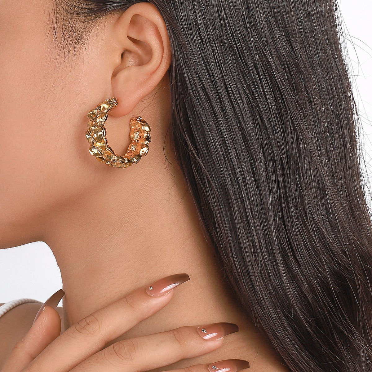 E1741 Personality Fashion Circle C-shaped Earbuckle Light Luxury Exaggerated Design Earrings Rhinestone Vintage Earrings