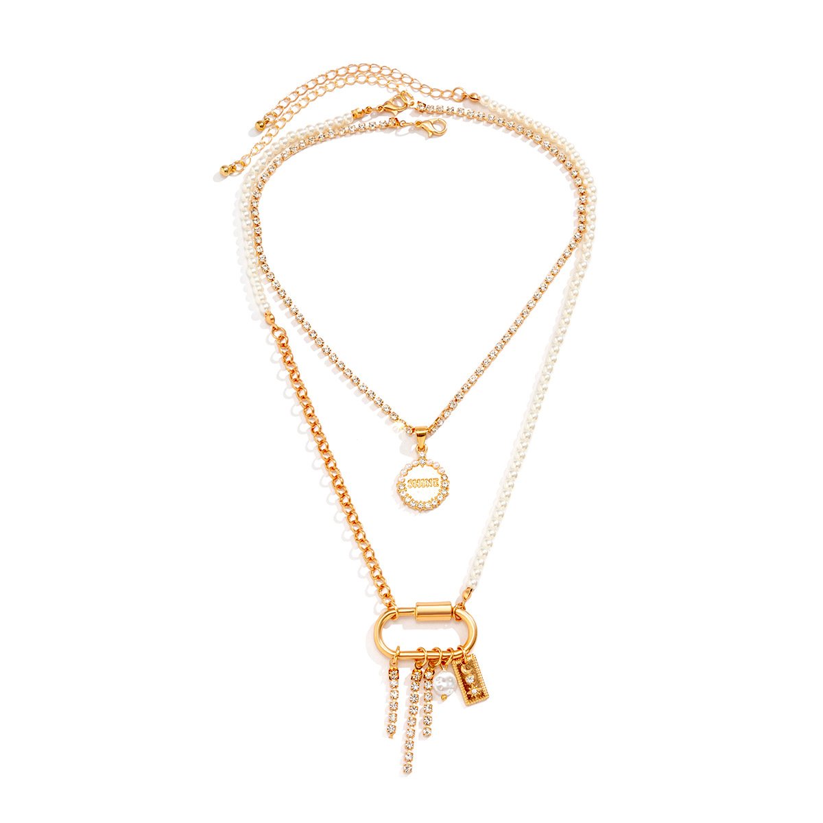 Jewelry Frosty Metal Chain Ring Necklace Female Retro Simple Imitation Pearl Beaded Necklace