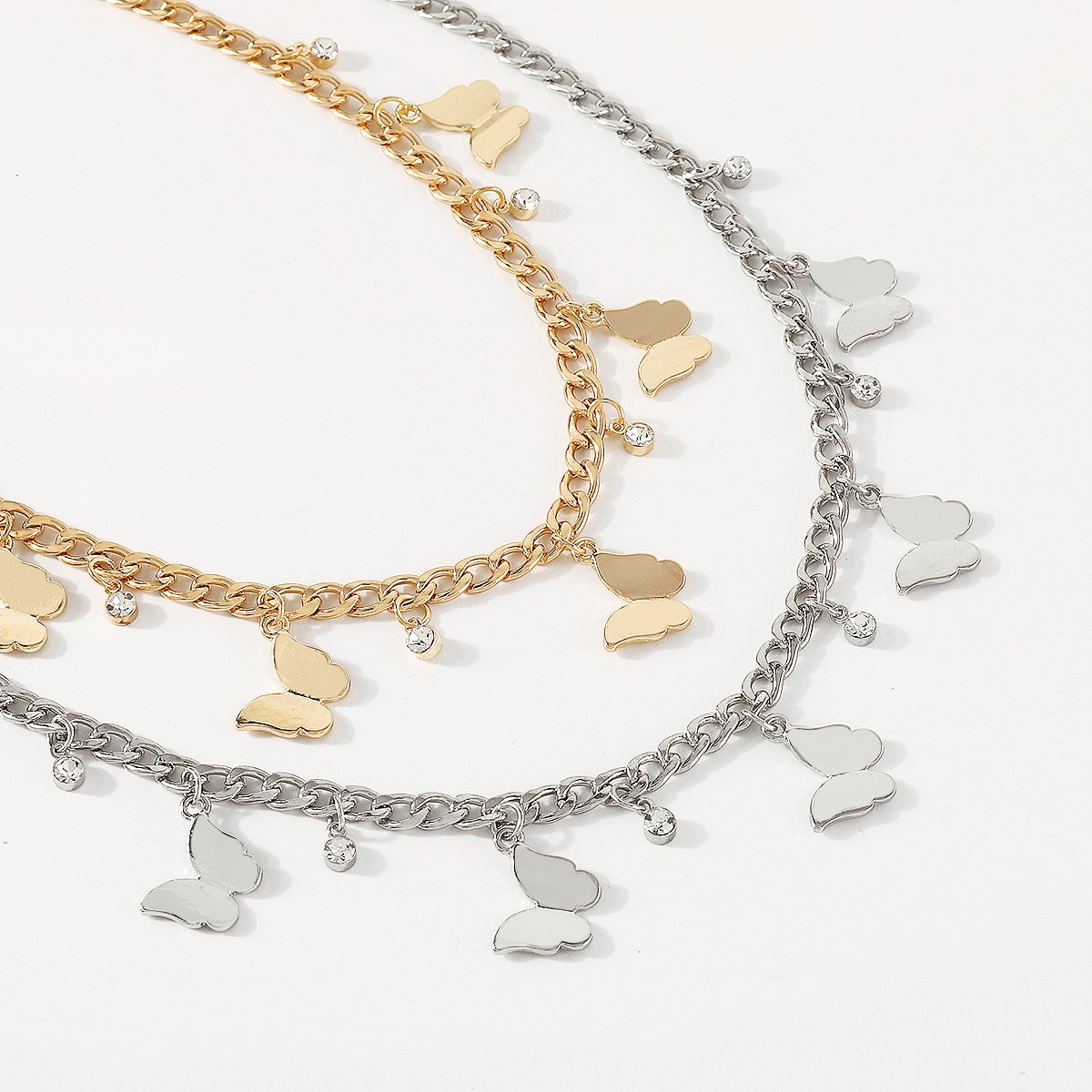 1793 Simple Metal Single Layer Butterfly Rhinestone Necklace Elegant Small Fresh Sweet Fashion Short Clavicle Necklace