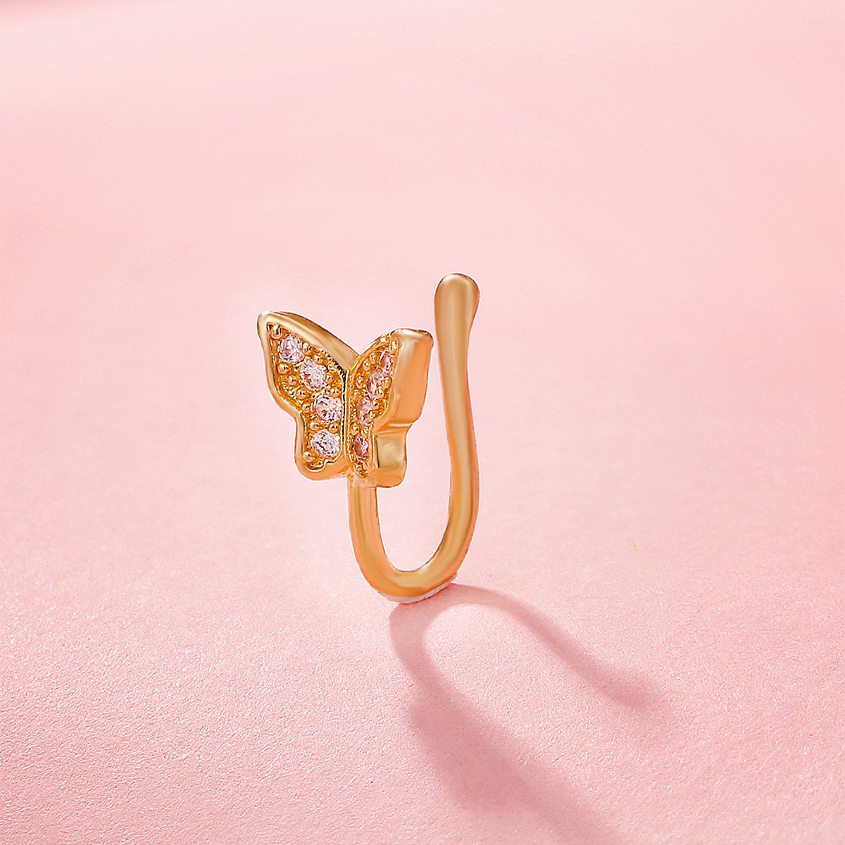 Butterfly Non-Perforated Nose Clip Fashion Personality Copper Inlaid Zircon U-shaped False Nose Ring Nose Decoration Piercing Jewelry